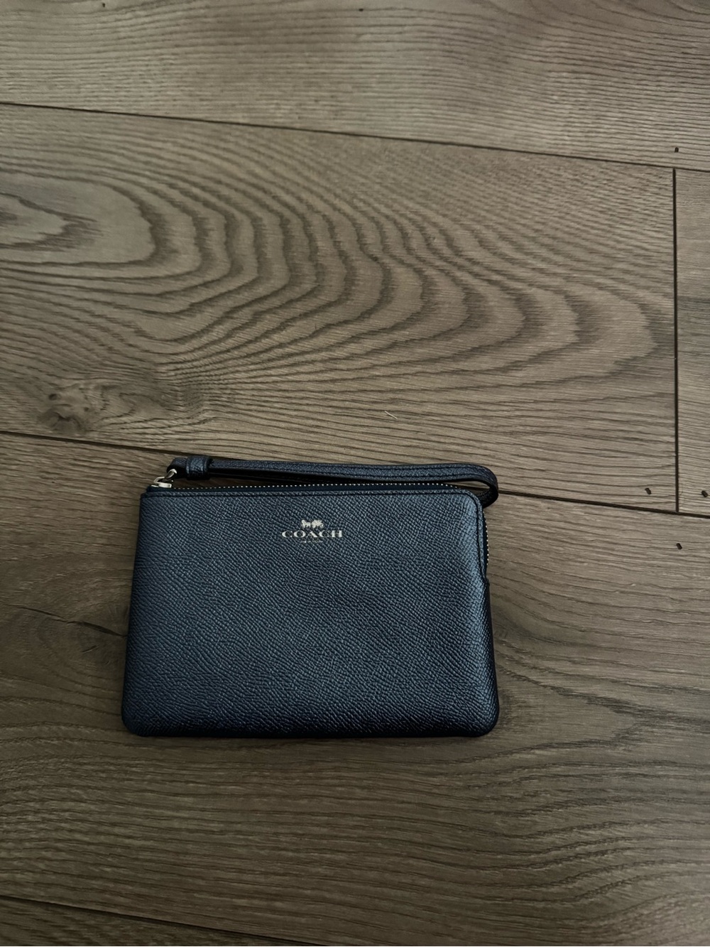 Coach Metallic Blue Leather Zip Wristlet Pouch GUC